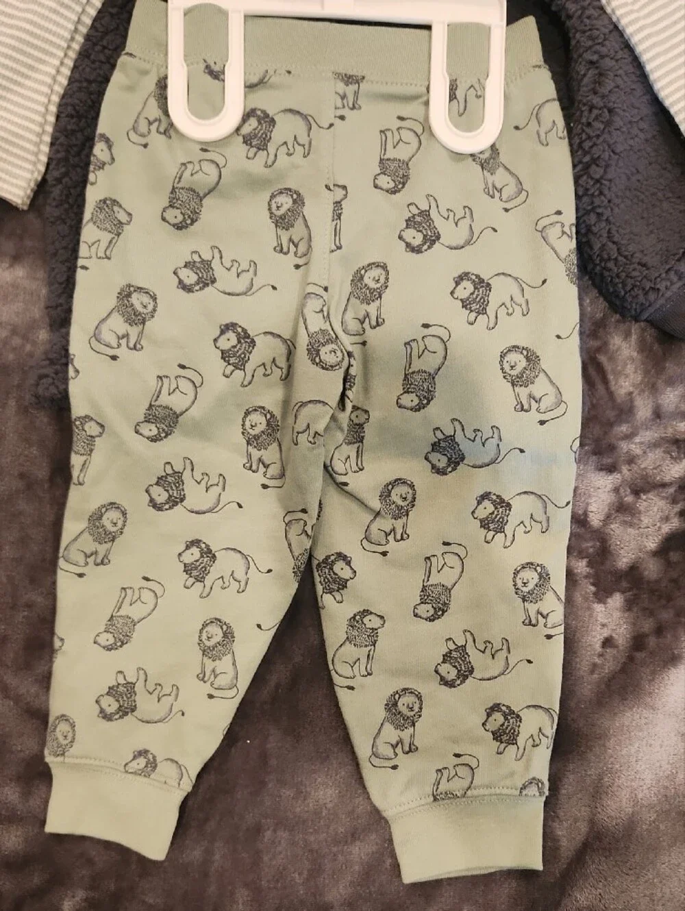 Carter's Light Green Striped Bodysuit with Lion Print Pants And Jacket